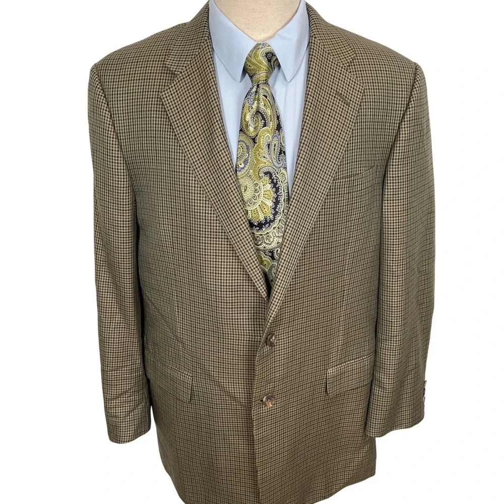 Hickey‎ Freeman Blazer Mens 44L Brown Gray Houndstooth Jacket Neimen Marcus